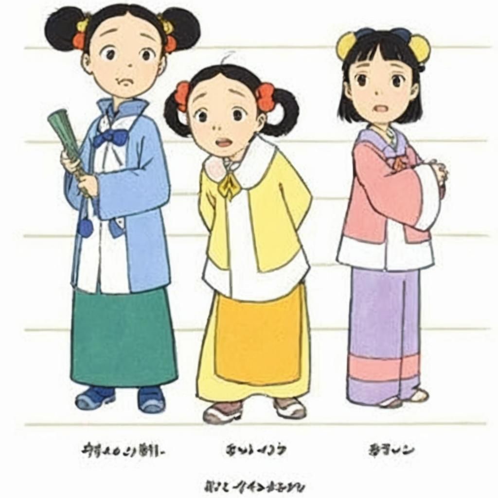 Three Daughters in Studio Ghibli Style