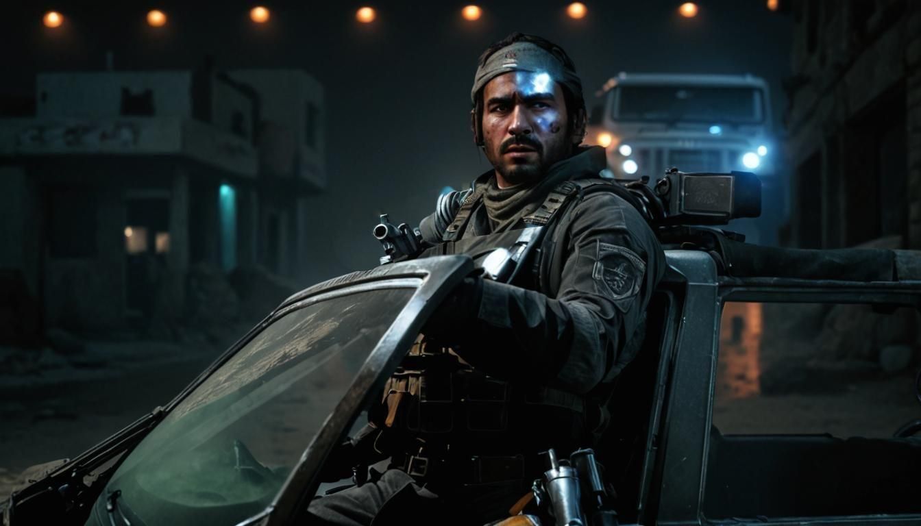 Cowboy Soldier in Iraq Desert with Revolver