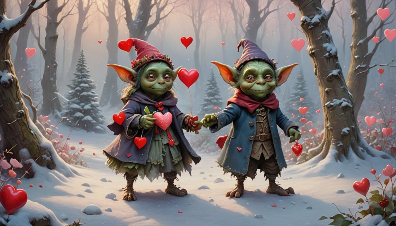 Goblin Couple in Winter Fantasy Forest