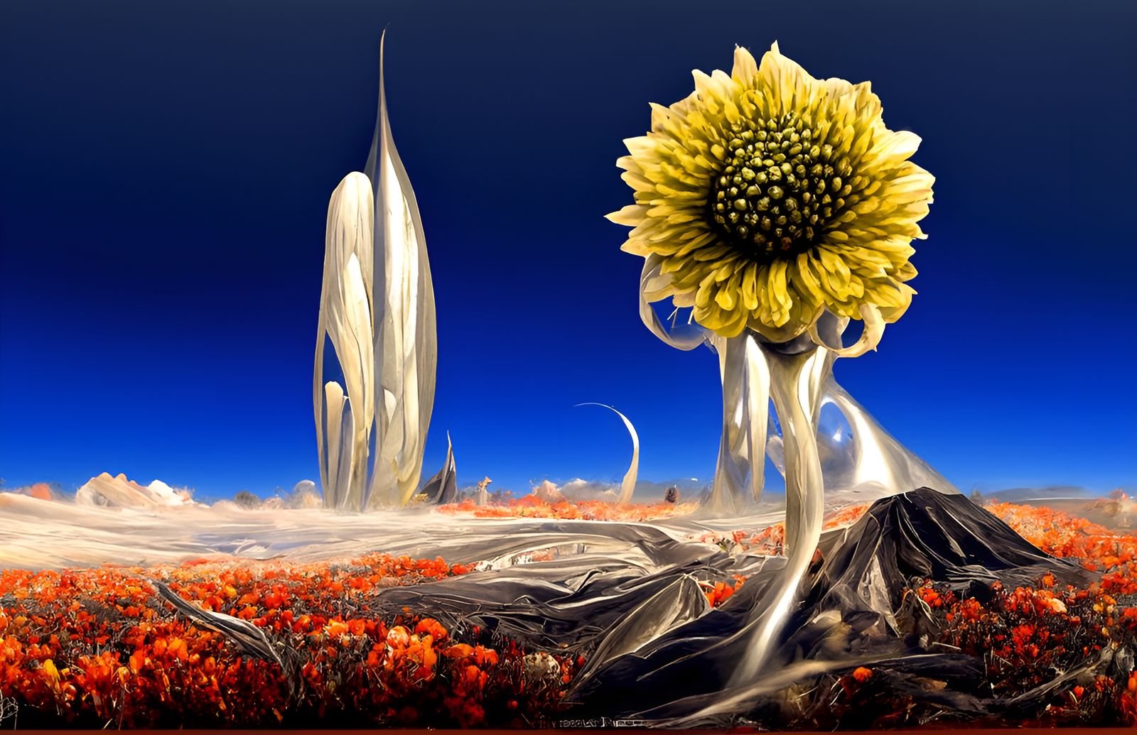 Dying Sunflower on Alien Planet, Surreal Photoillustration