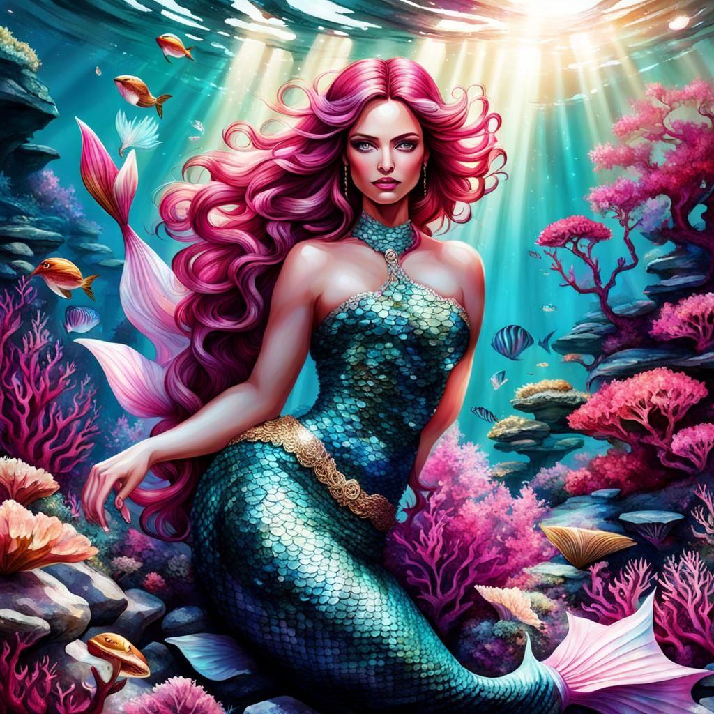 Rubellite Mermaid Princess Fantasy Art