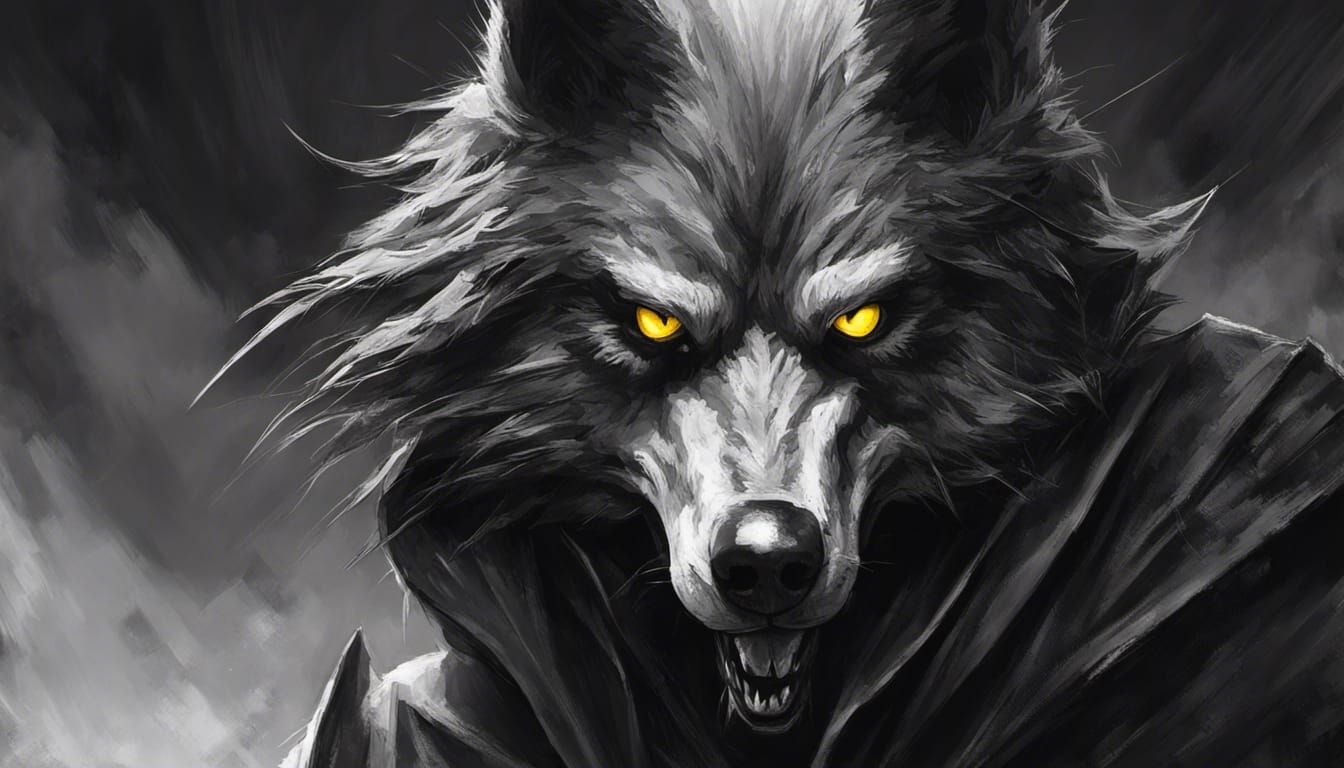 Sinister Big Bad Wolf Portrait in Black and White