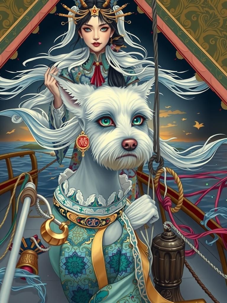 Woman with Dog Features Sailing to Abandoned Village