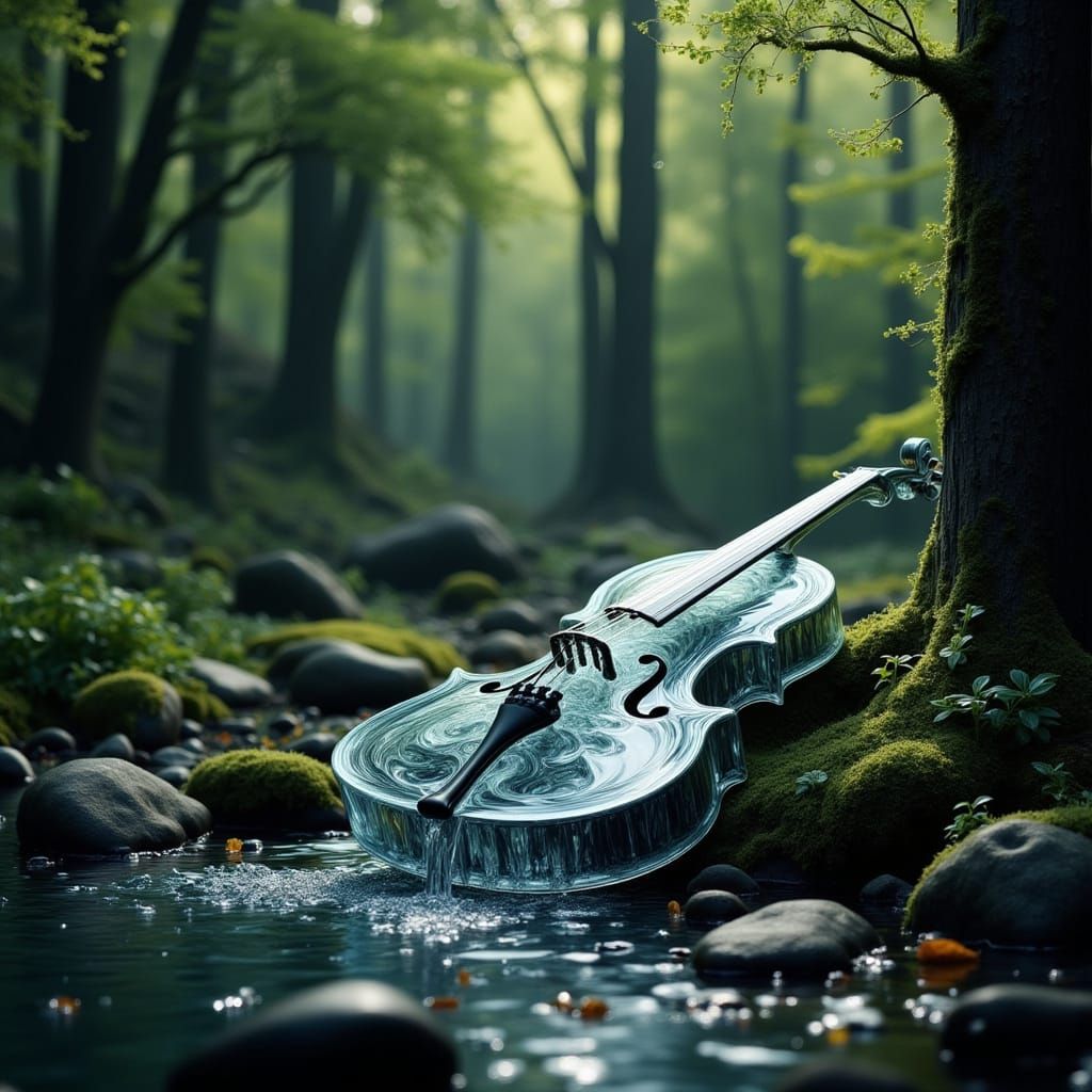 Enchanted Violin Glows in Whimsical Forest Scene