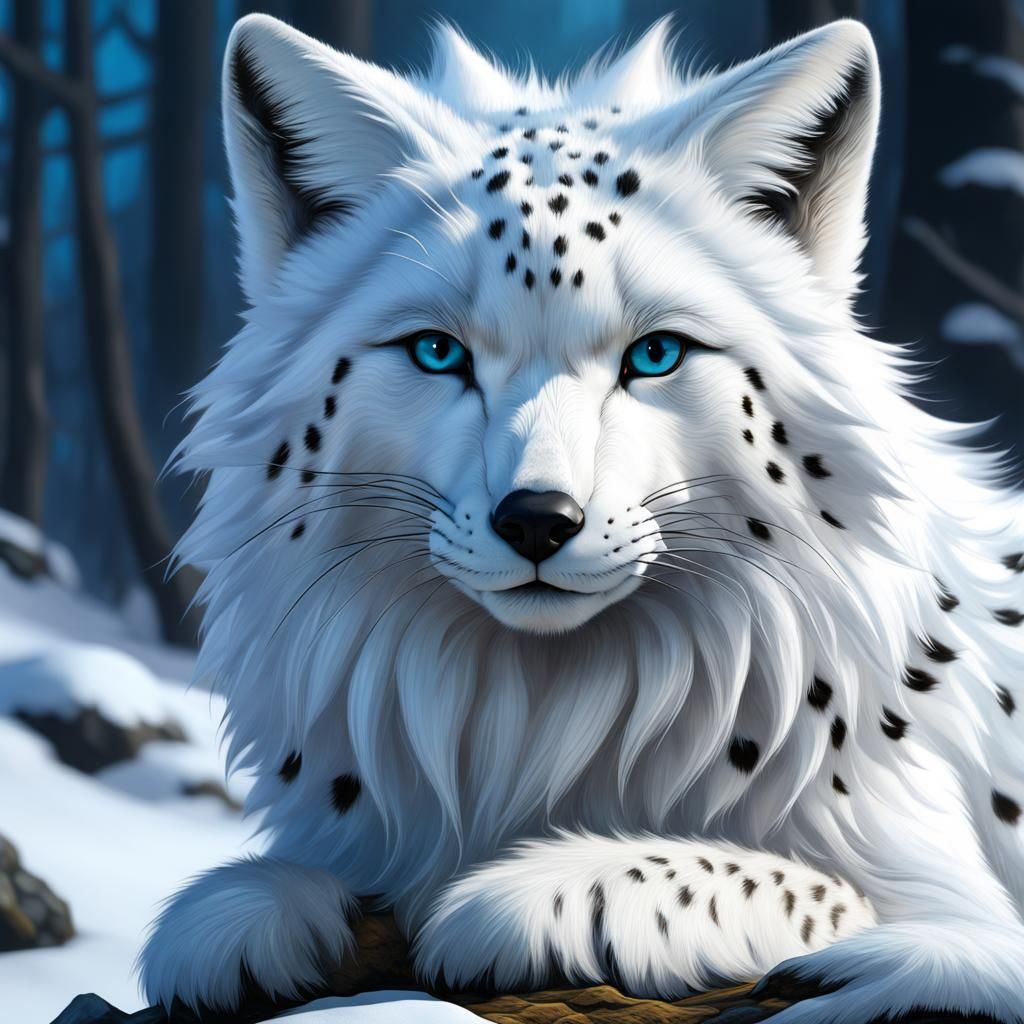 Fluffy White Fox with Snow Leopard Fur