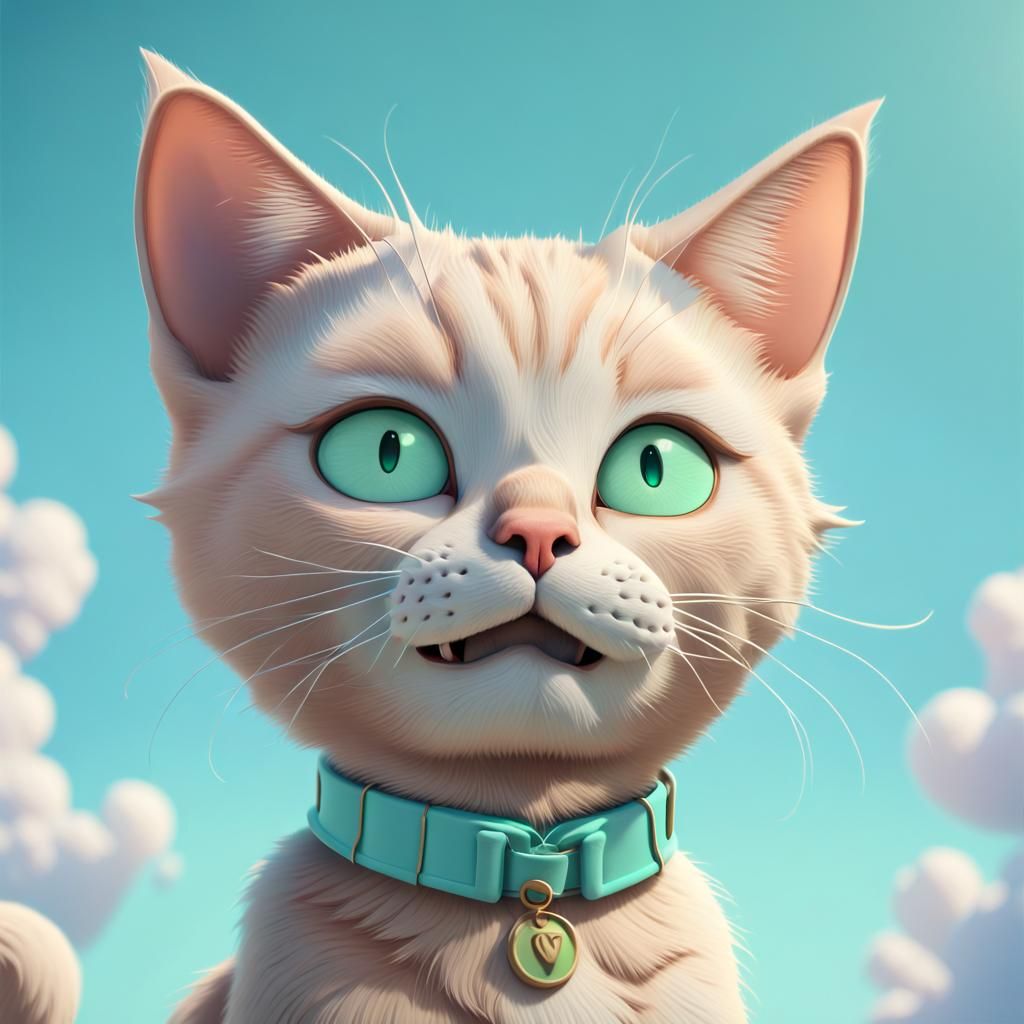 Pastel Beige Cat with Mint Eyes: 3D Digital Art