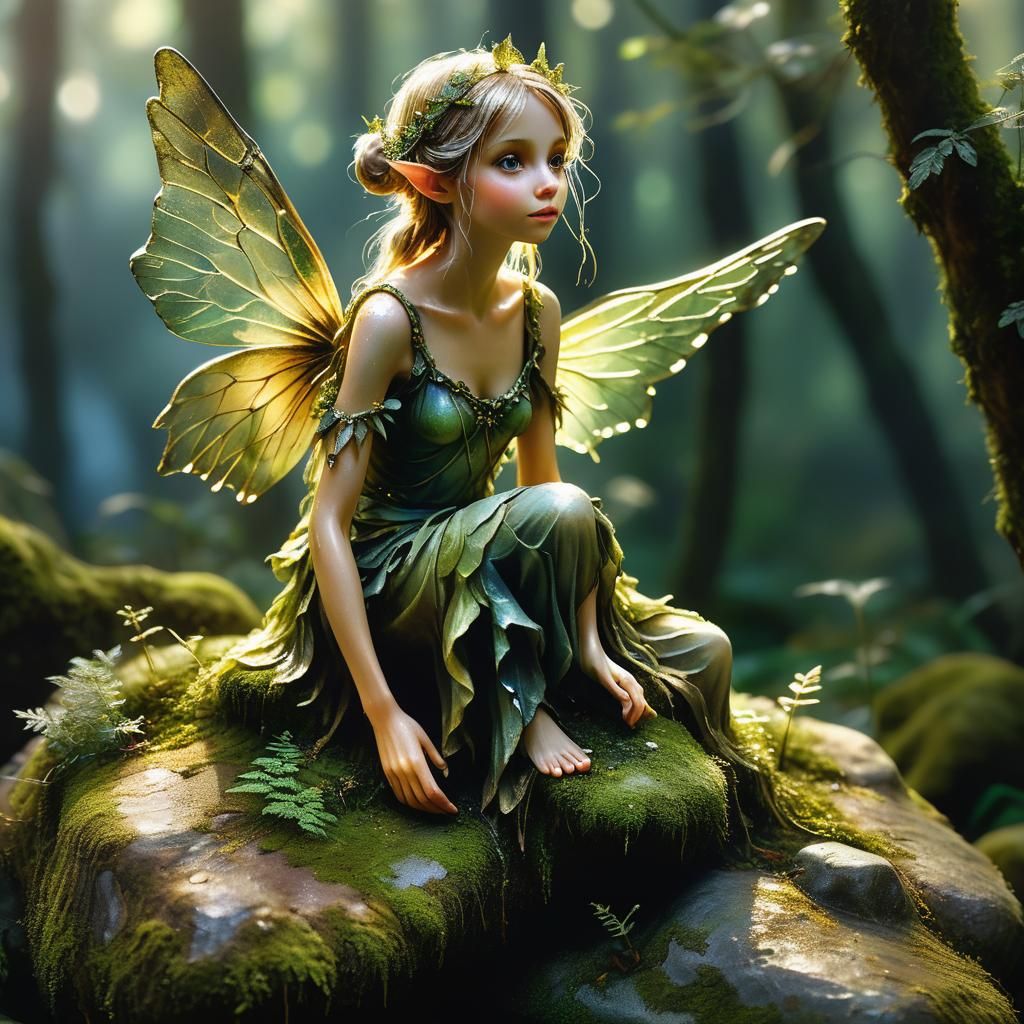 Delicate Stone Fairy in Enchanting Forest Light