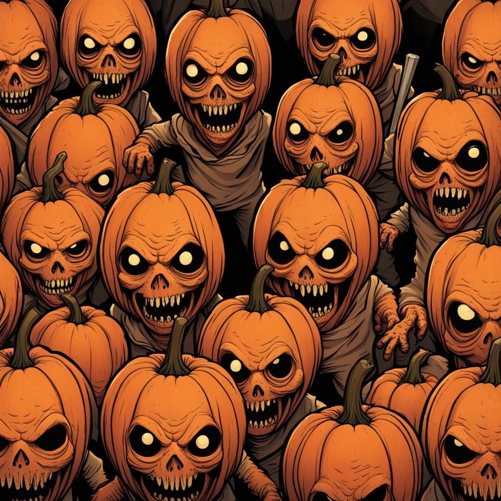 Walking Dead Pumpkinheads in Animated Style