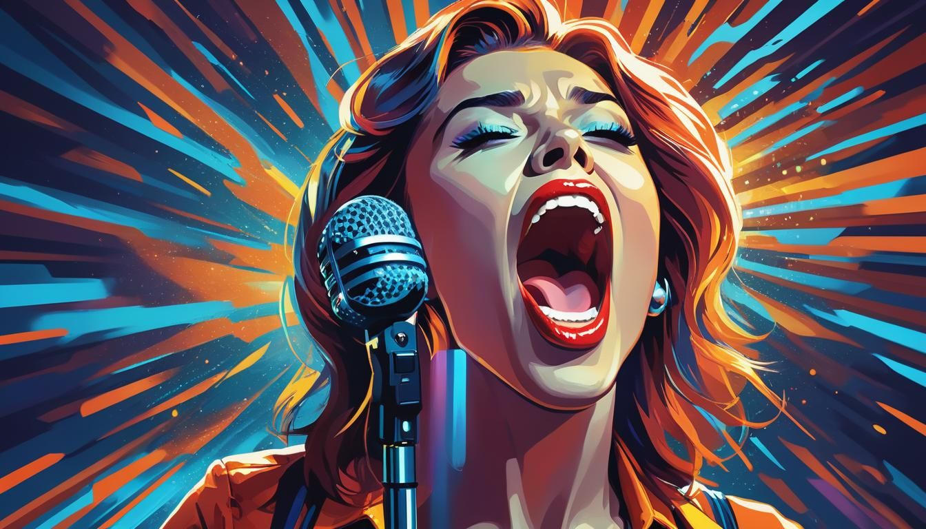 Singer in Studio: Vibrant Pop Art Digital Illustration