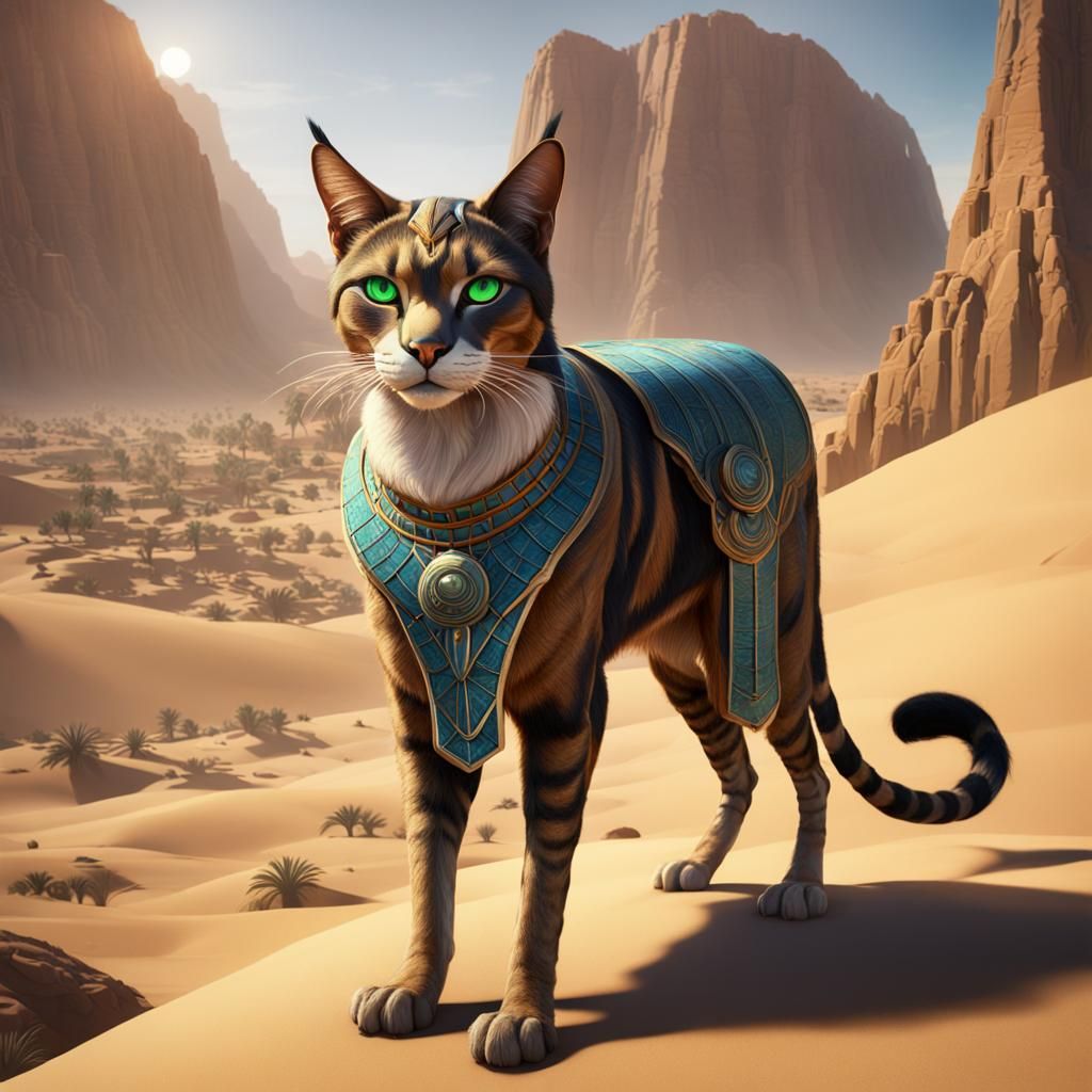 Bastet in Desert Oasis: Fantasy Concept Art