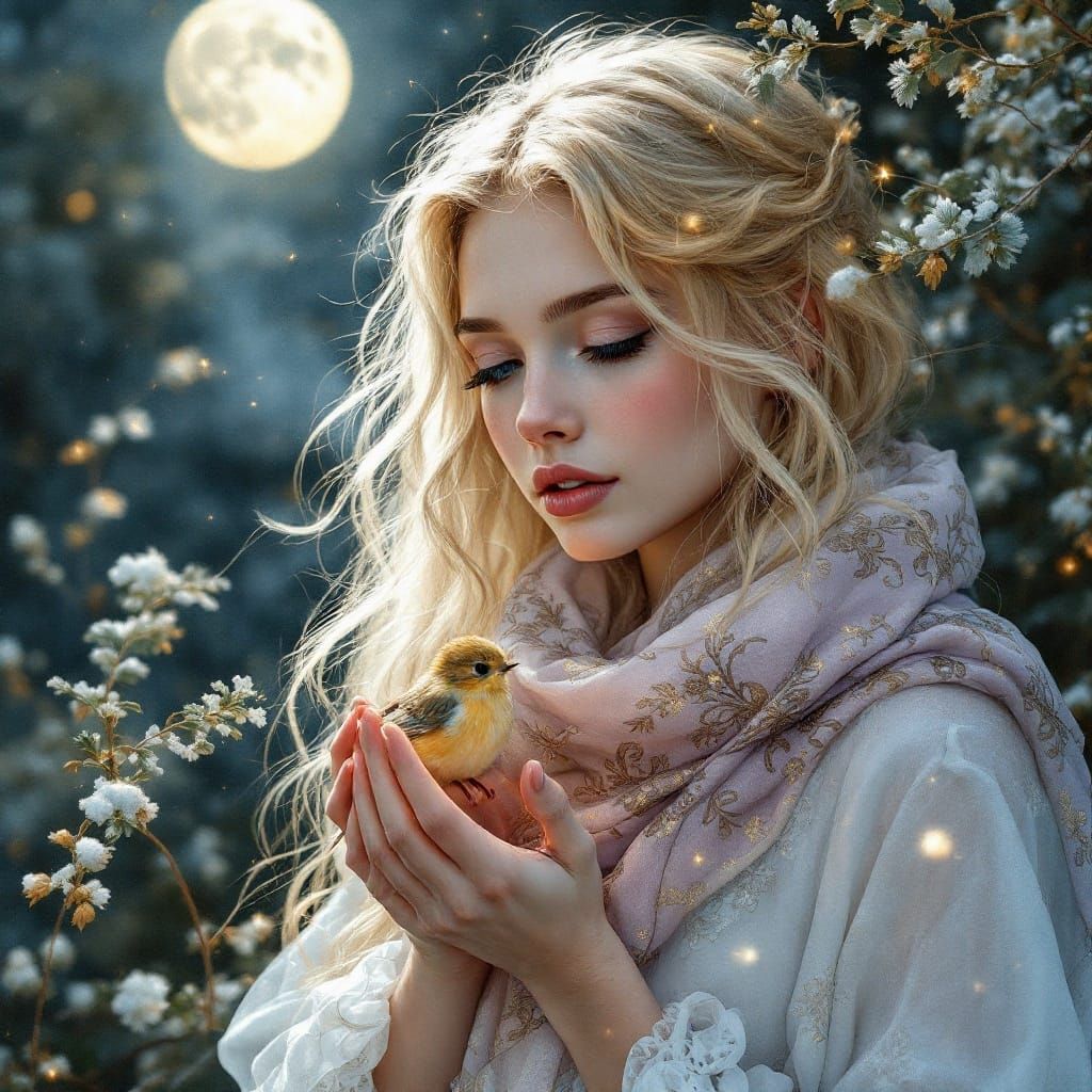 Enchanted Christmas Watercolor with Golden Blonde Woman and....