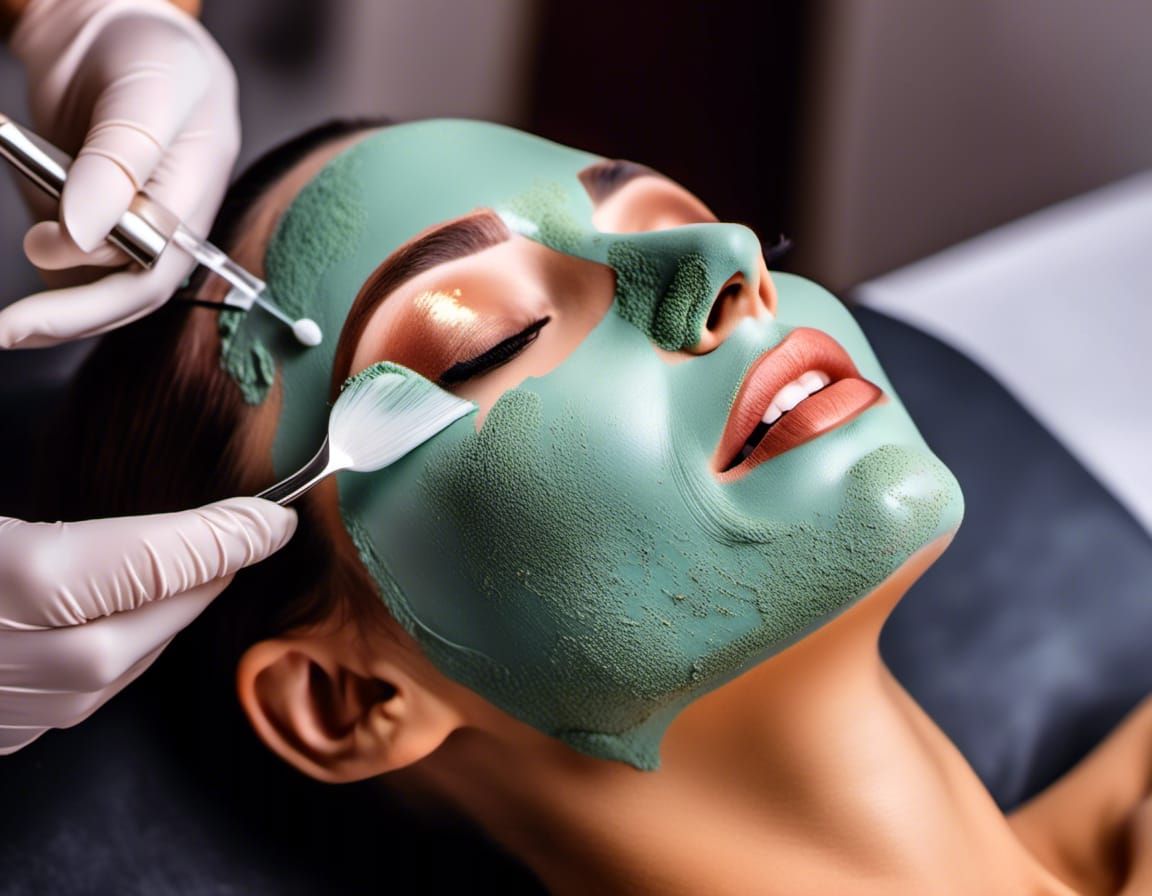 beautician, applying a clay mask