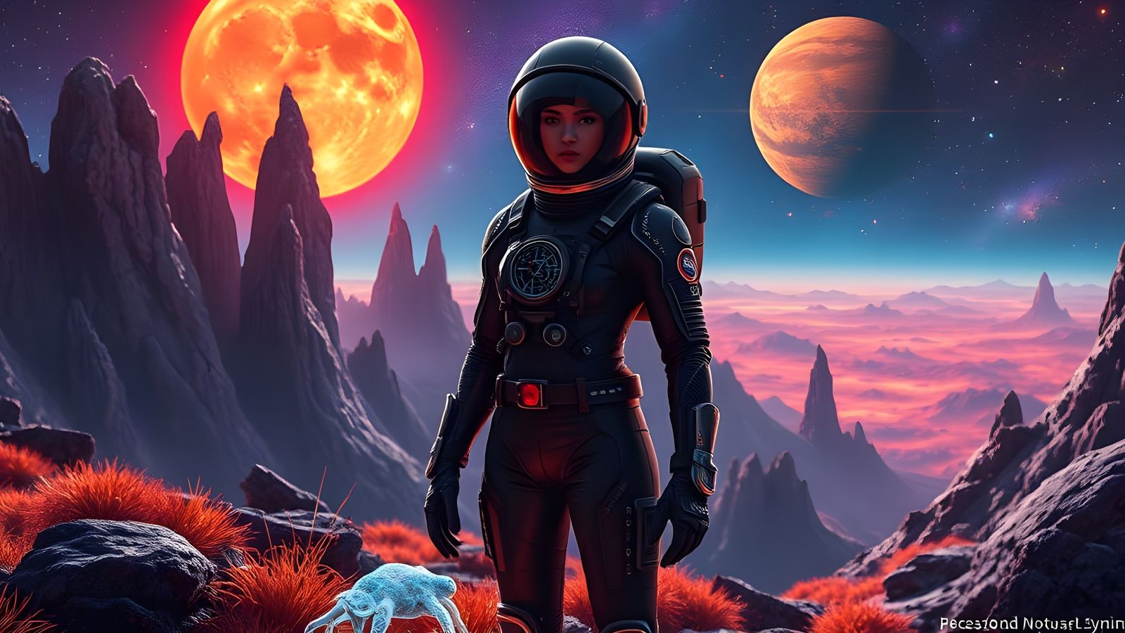 Fierce Female Astronaut Explores Vibrant Alien Planet in Stu...