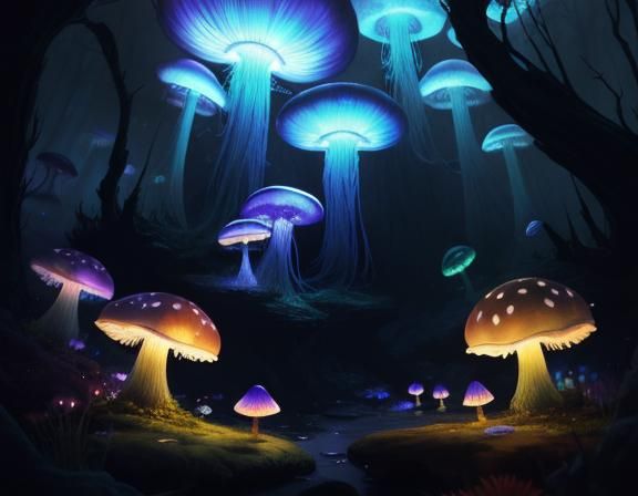 Jellyfish in Toadstool Forest: Beatrix Potter Style