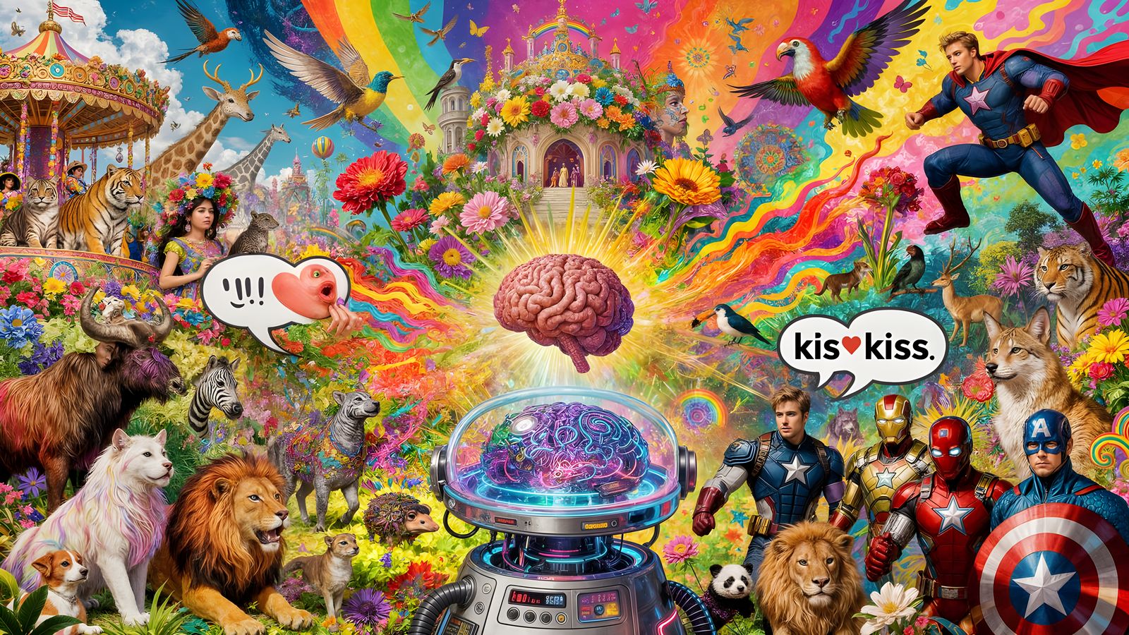 Psychedelic Rainbow Animal Pageant in Flower Palace