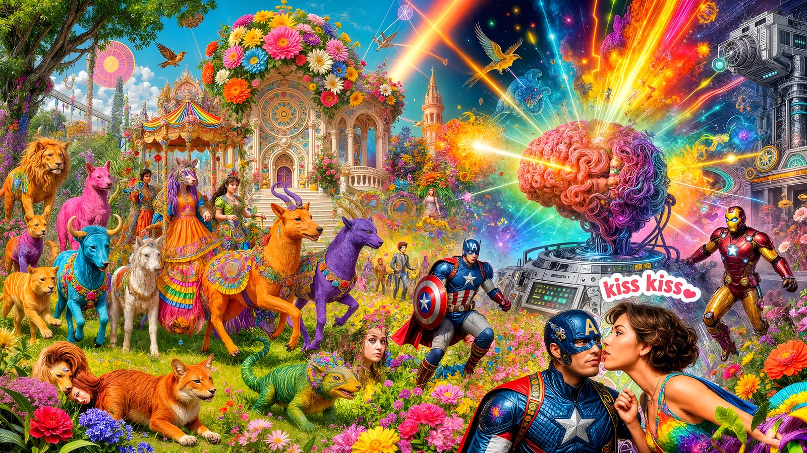 Rainbow Psychedelic Animal Pageant in Flower Palace