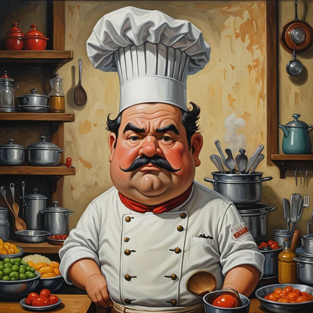 “a grumpy chef ( cook)by Fernando Botero and Kelly Vivanco”