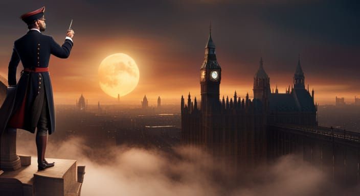 Imperial Navy Officer and Pirate Airship Over London