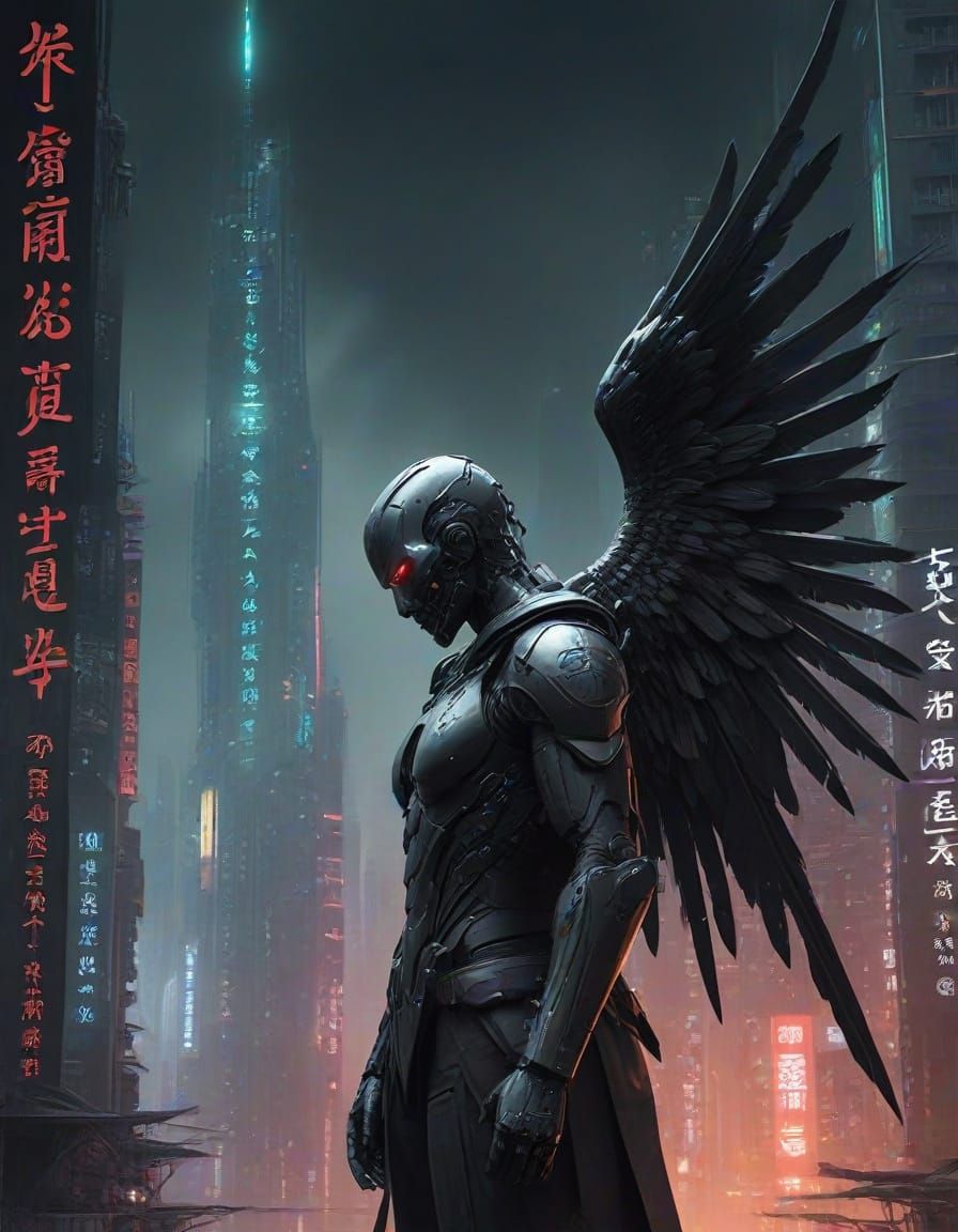 Cyberpunk Angel of Death Book Cover in Chinese Characters