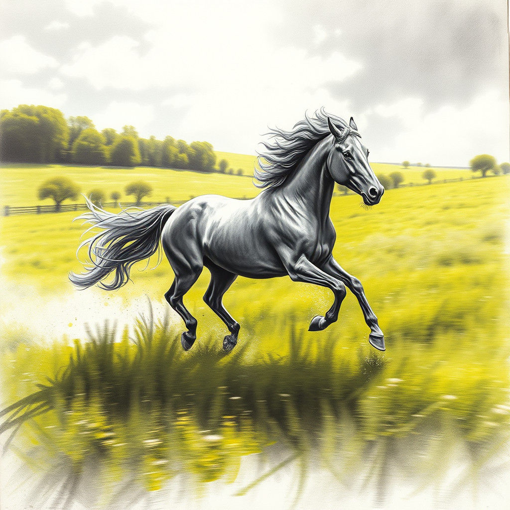 Majestic Horse Galloping in Sun-Drenched Meadow
