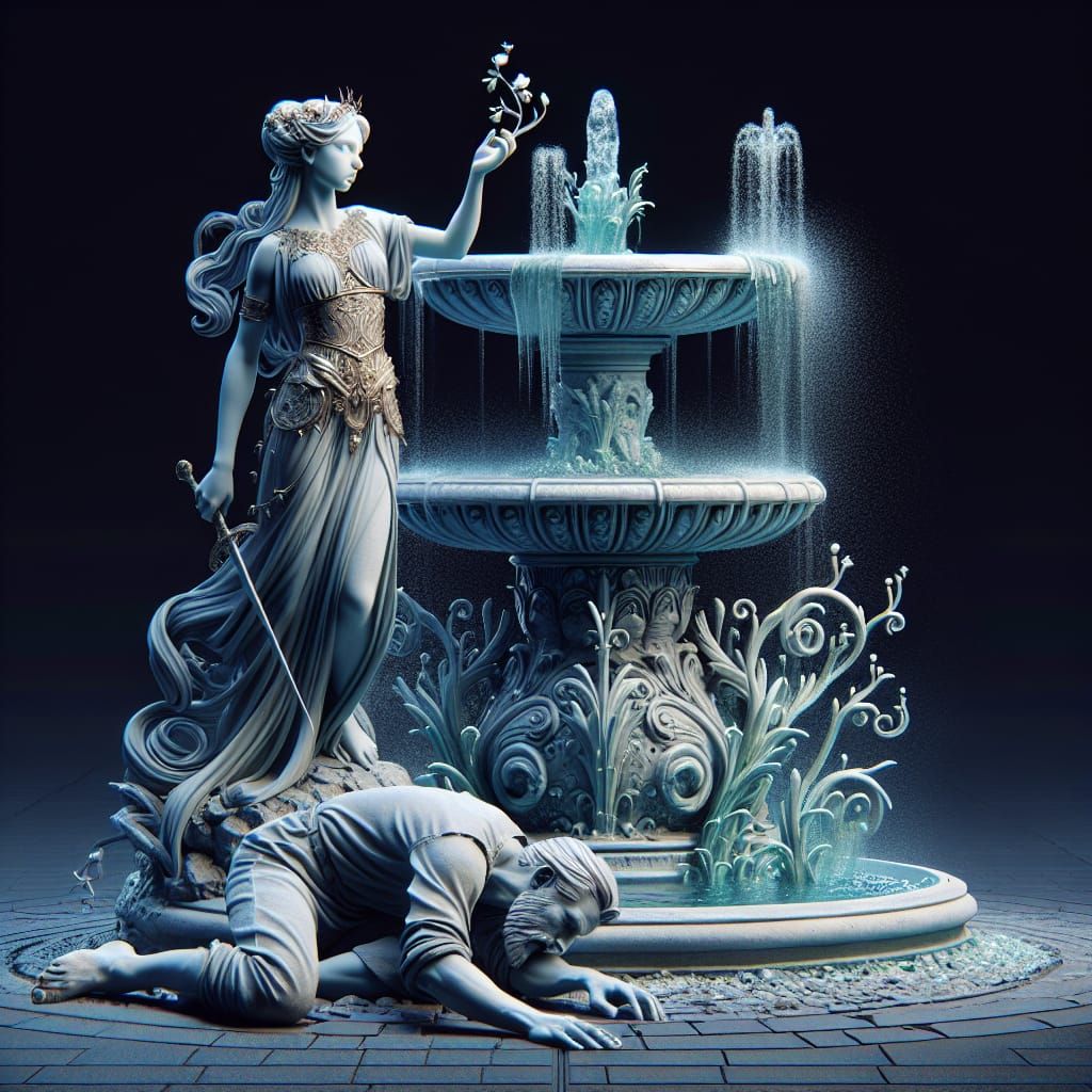 Nymph Guarding Love's Fountain in Photorealistic 3D