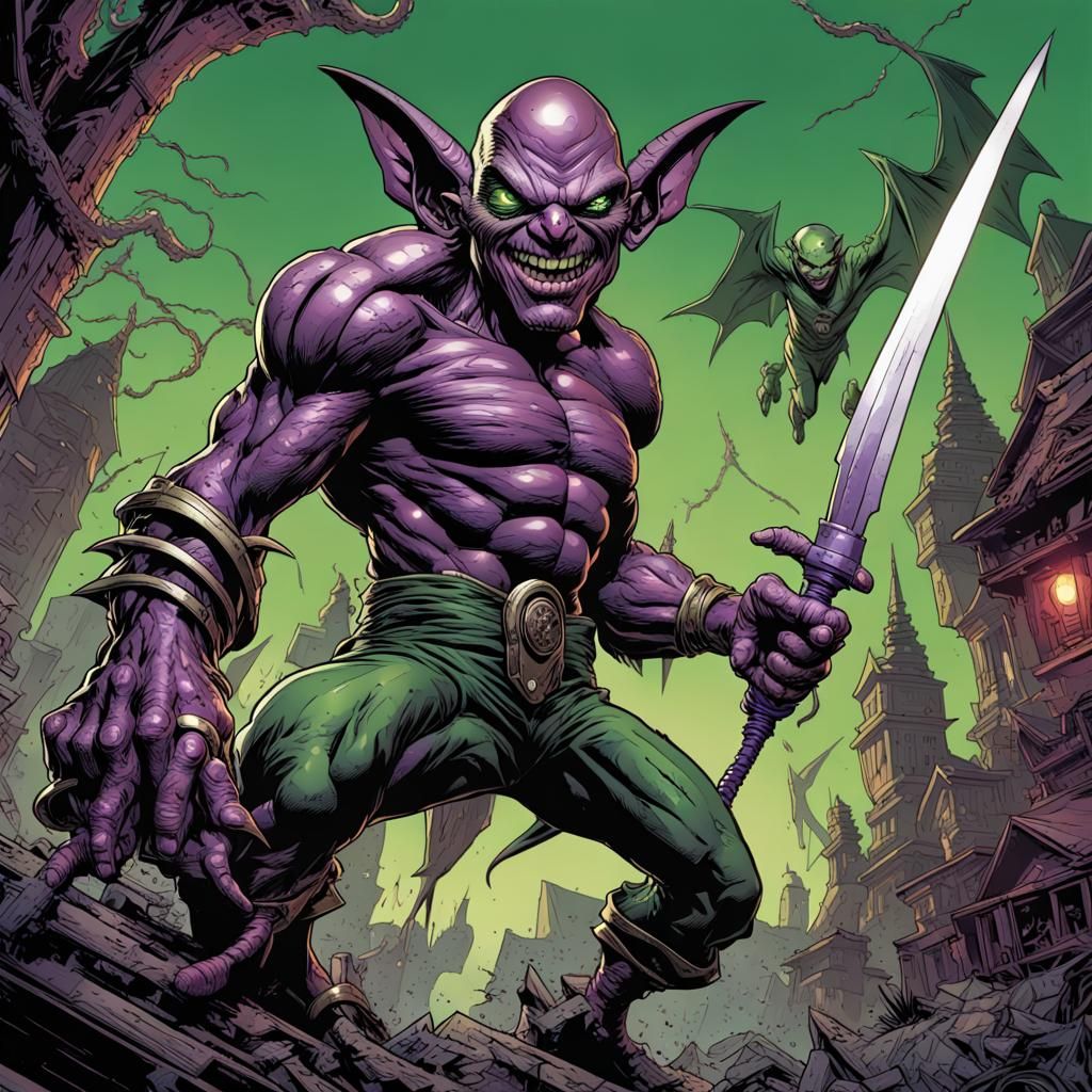 Menacing Goblin with Club in Comic Book Style