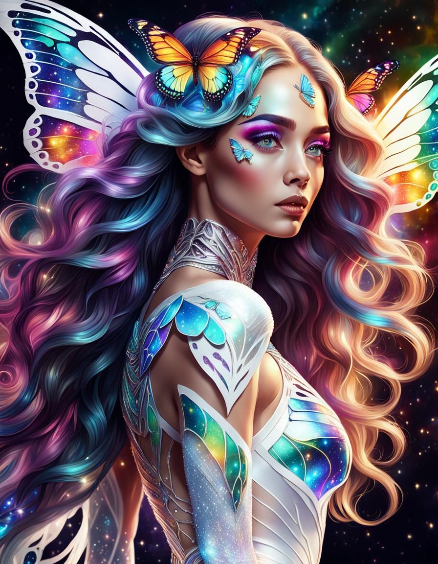 Fantasy Goddess with Butterfly Wings in Astral Style
