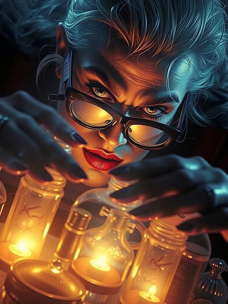 Pinup Woman in Dark Bathroom, Surrealist Oil Painting