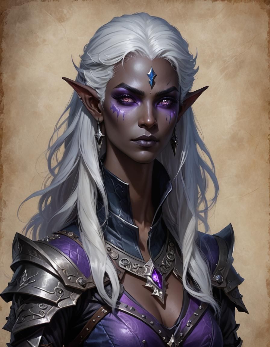 Dark Elf Warlock Portrait in Fantasy Concept Art