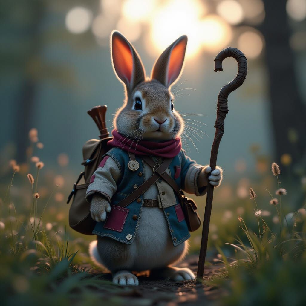 Rabbit Wanderer in Dappled Twilight - Hyperrealistic 3D Rend...