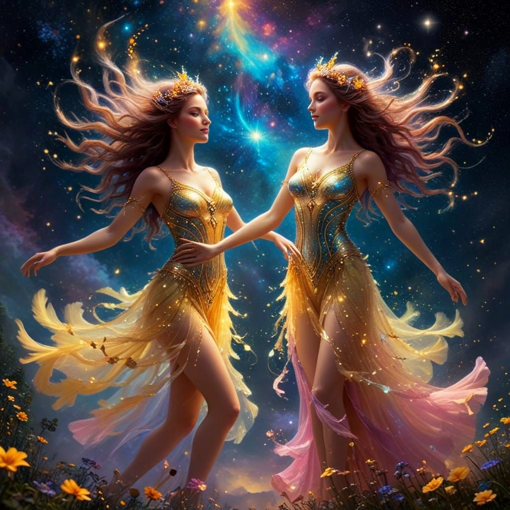 Sisters of the Starry Cosmos in Vibrant Fantasy
