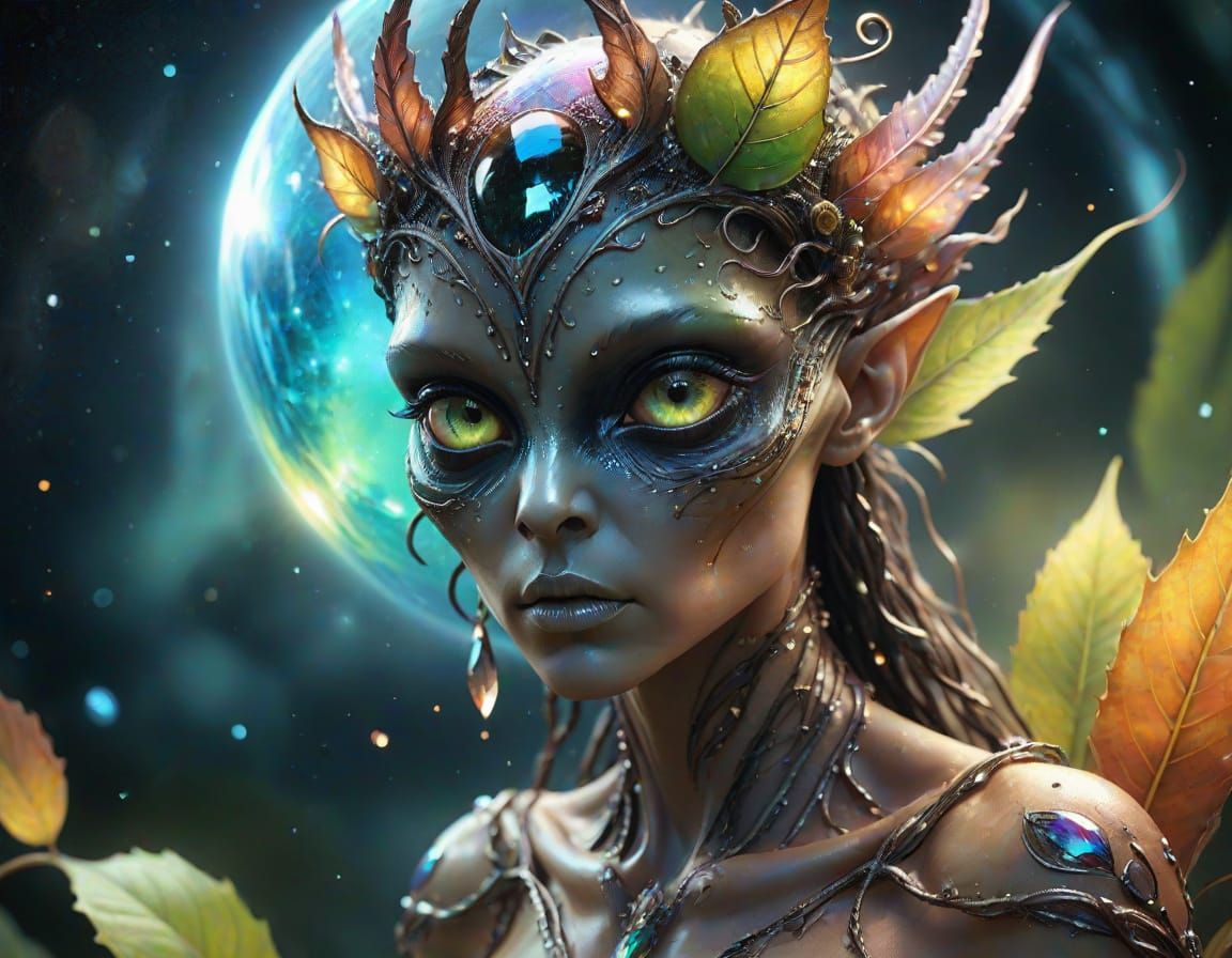 Crystal Alien with Soulful Eyes in Fantasy Art Style
