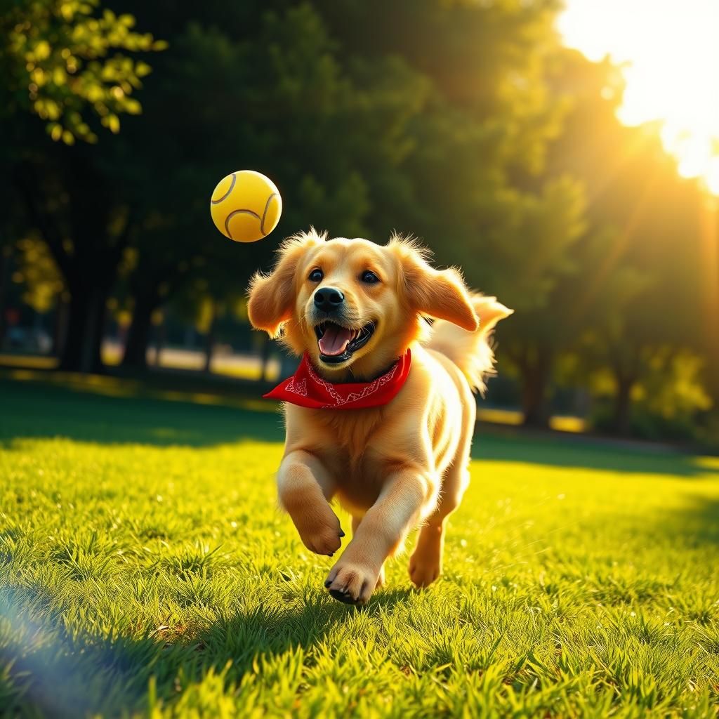 Golden Retriever Chasing Ball in Lush Dog Park