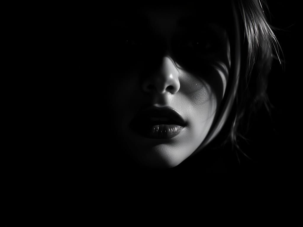 Elegant Woman's Face in High-Contrast Black and White