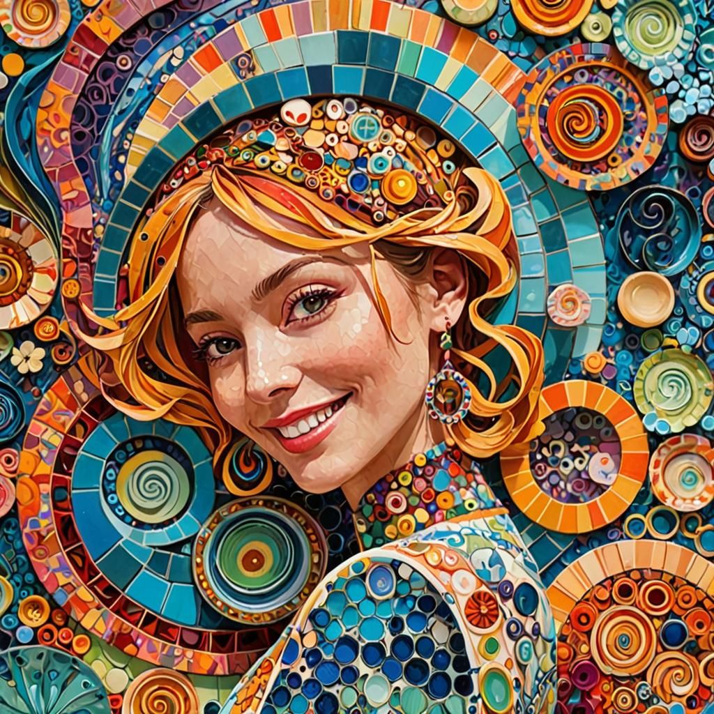 Whimsical Woman in Vibrant, Psychedelic World