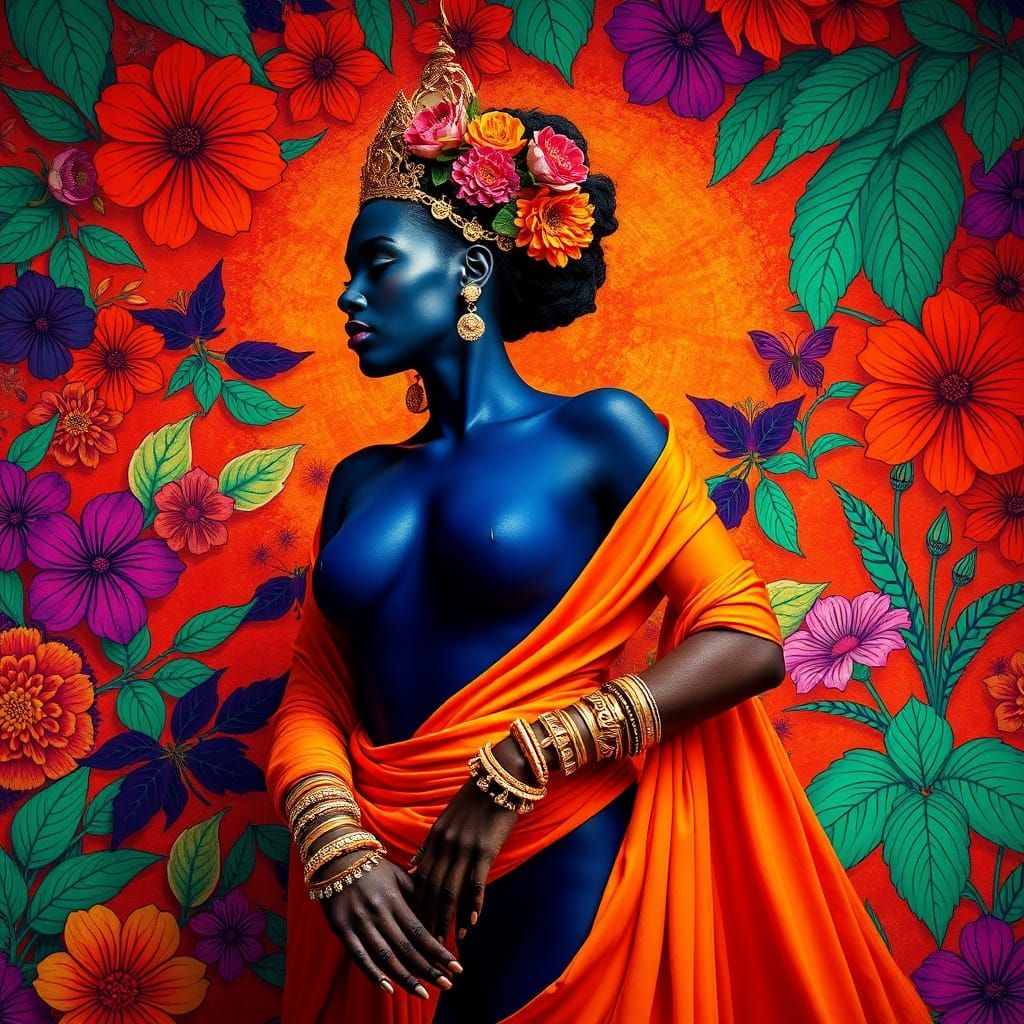 Psychedelic Garden of Cosmic Mystery with Fiery Accents