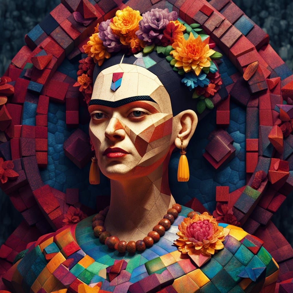 Geometric Marble Bust of Frida Kahlo
