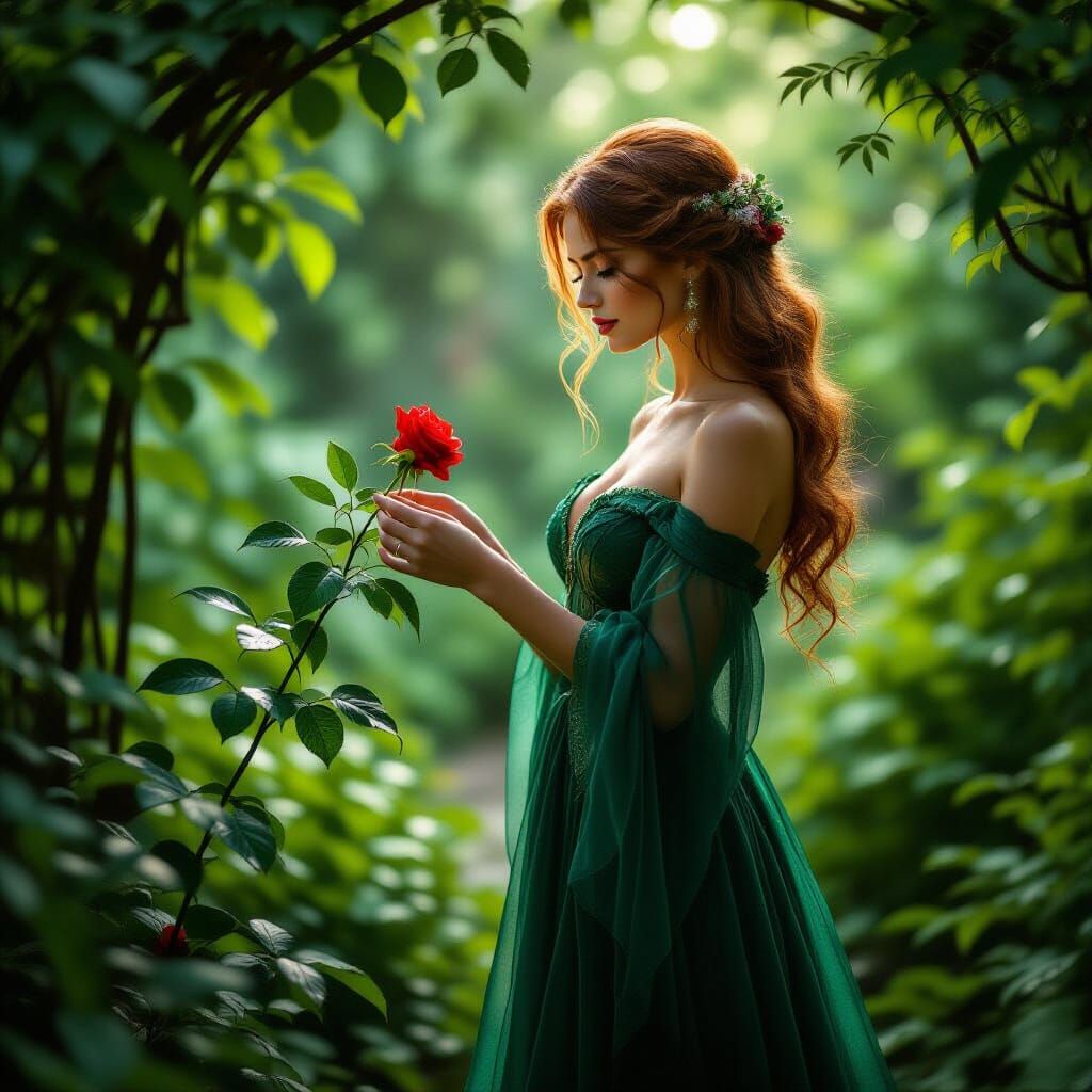 Ethereal Woman in Secret Garden with Cinematic Lighting