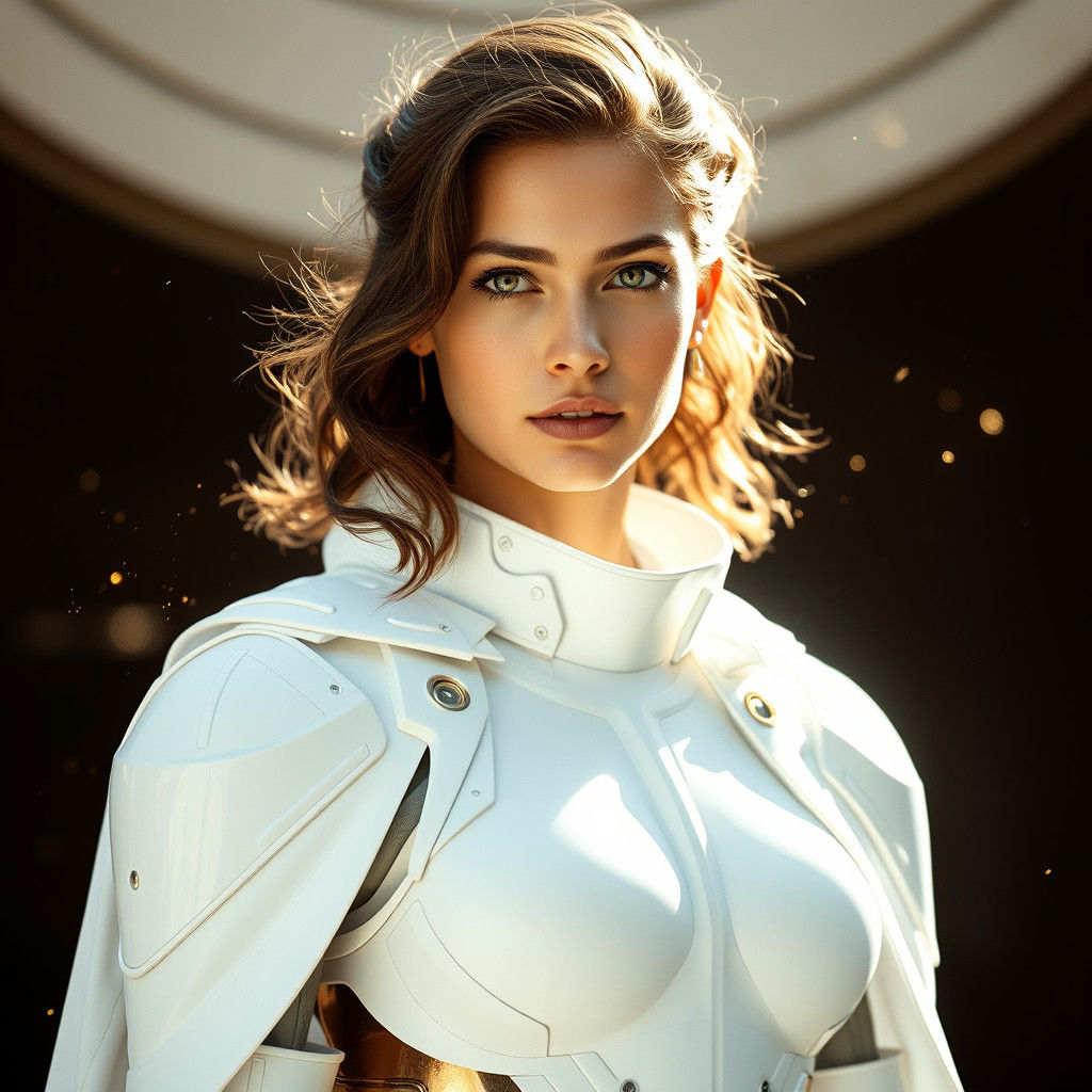 Futuristic French Woman in Armor with Gold Dust