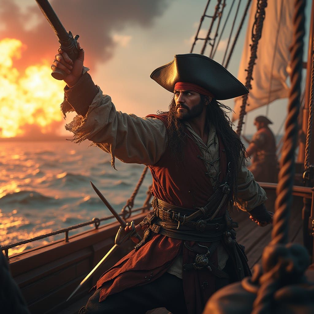 Pirates Raiding Ship in 3D Cinematic Style