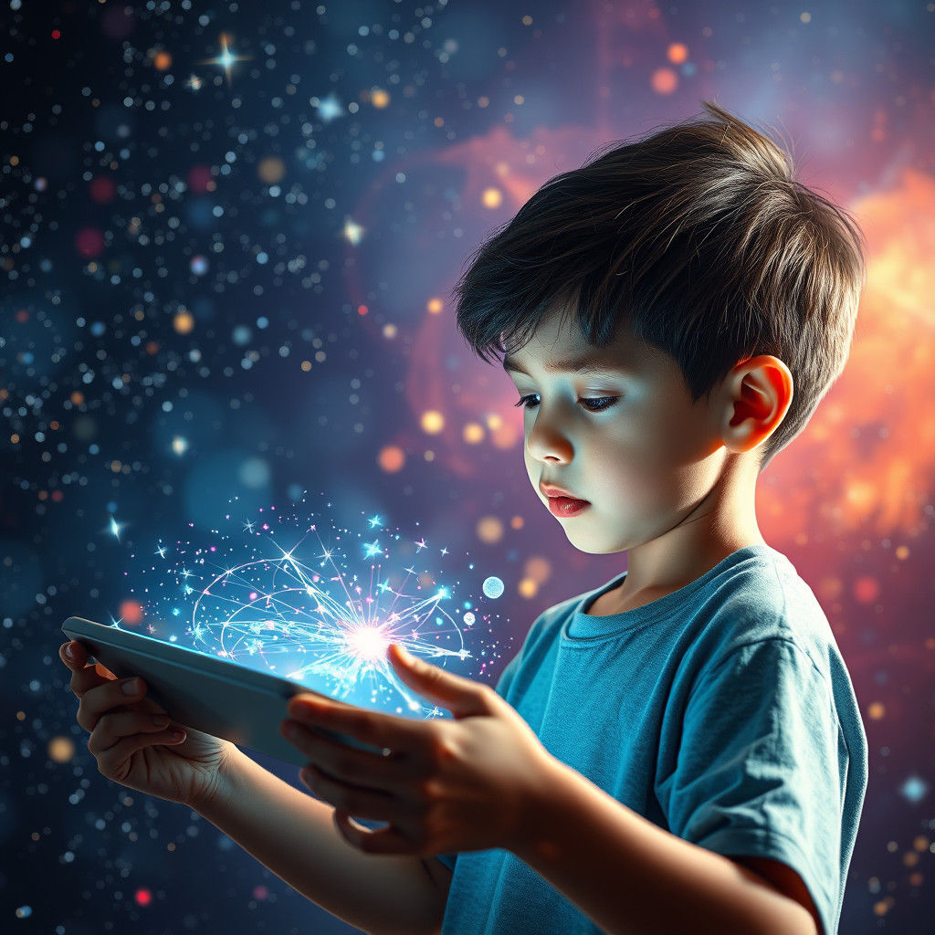 Boy Immersed in Holographic Universe: Splash Art