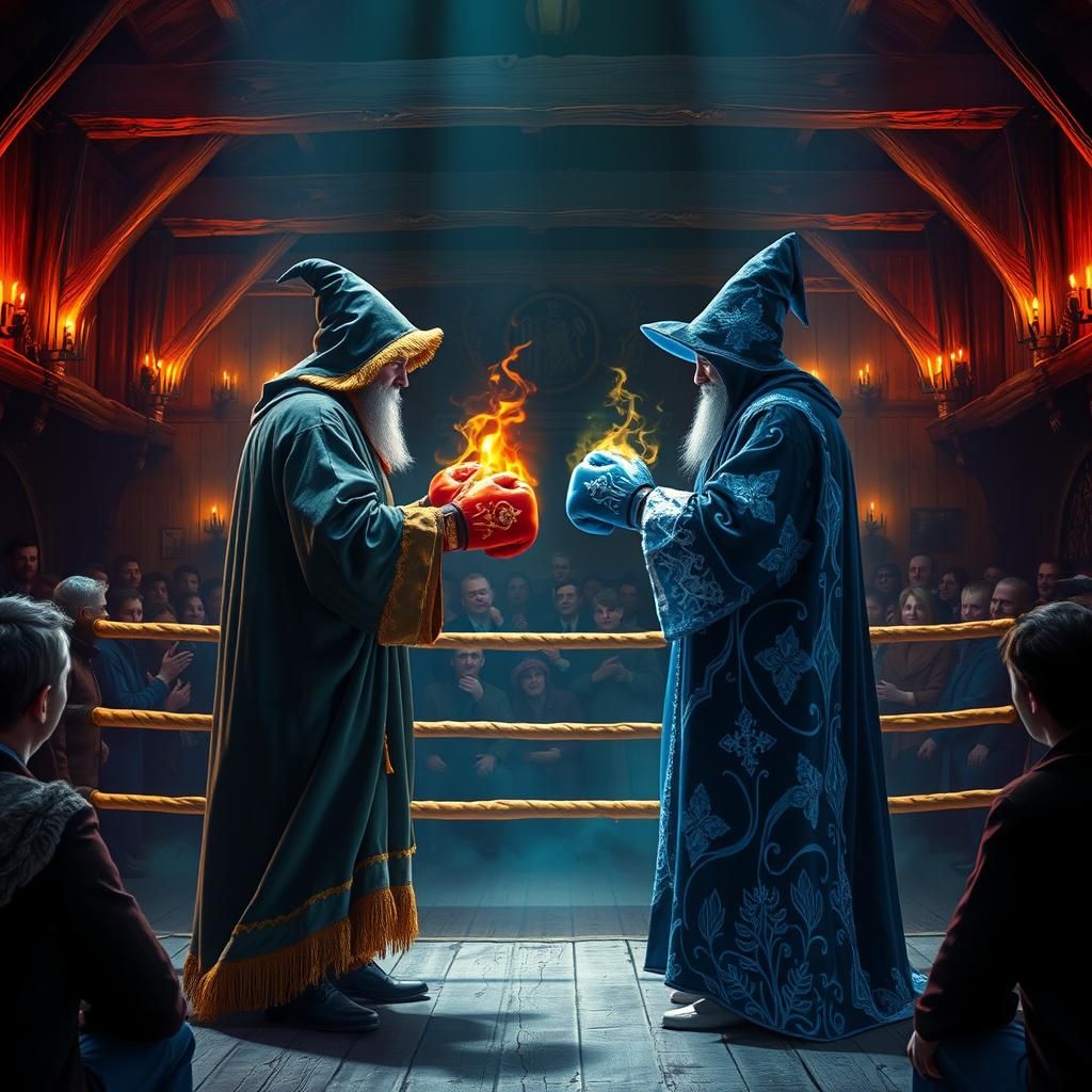 Wizards Boxing in Mystical Tavern Ring