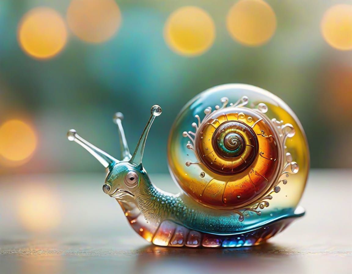 Vibrant Glass Snail Sculpture in Warm, Soft Focus