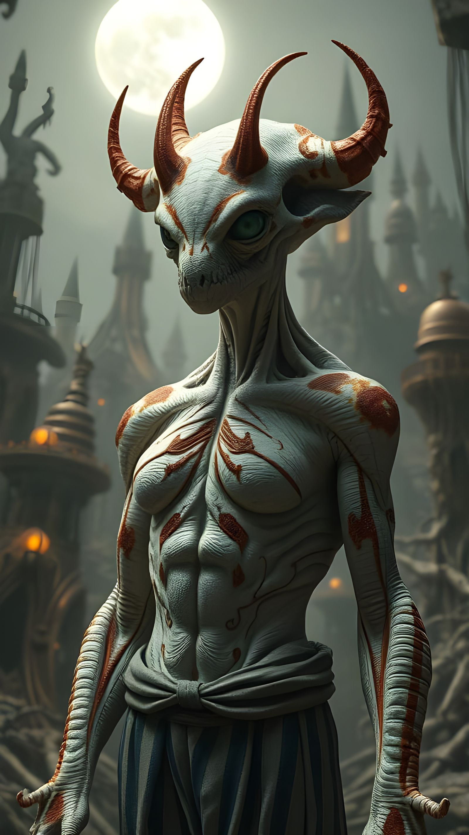 Surreal Neo-Surrealist Hyper-Realistic Creature Under Moonli...