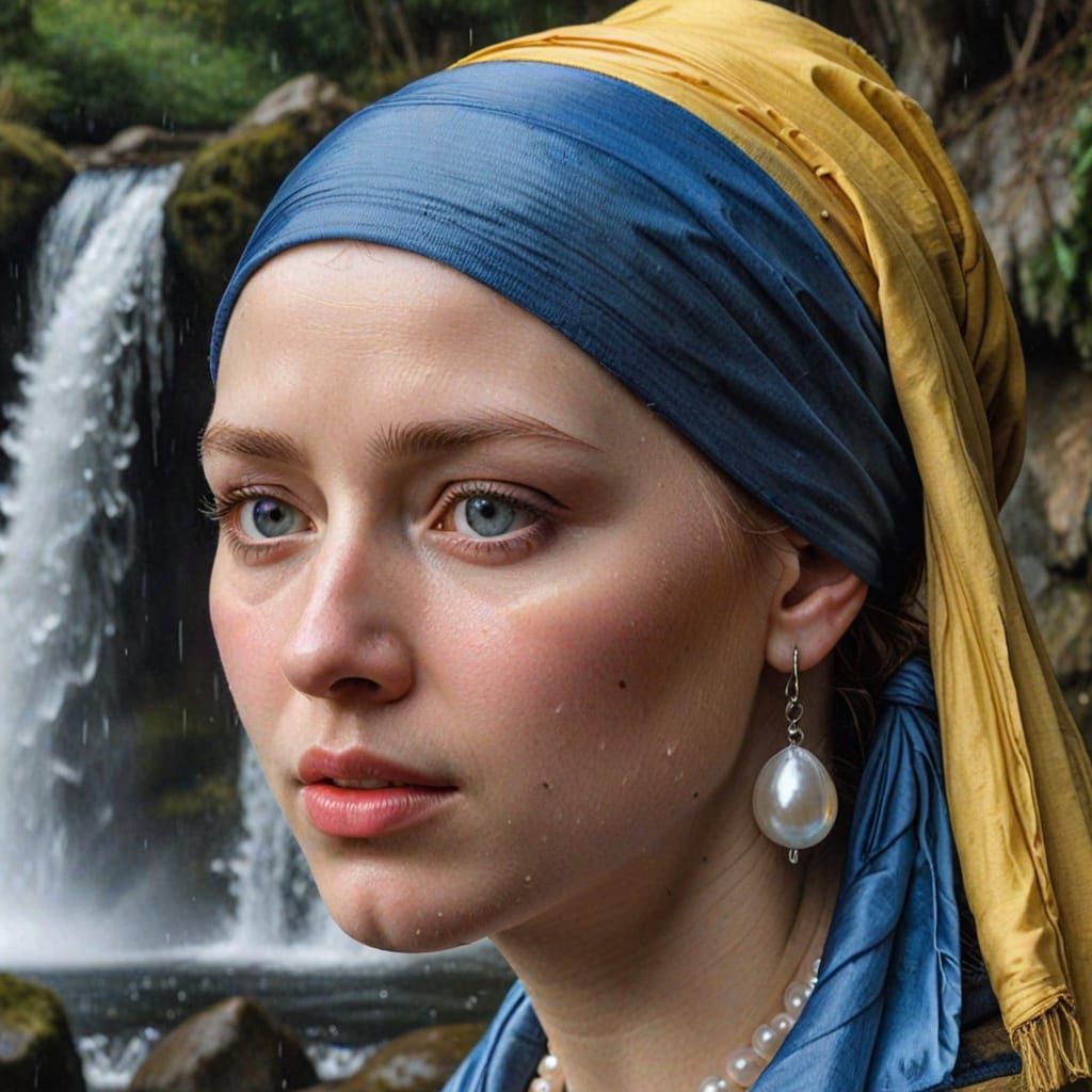 Girl with Pearl Earring Crying: Hyperrealistic Photo
