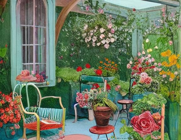 Enchanting Garden Seating Area in Storybook Style