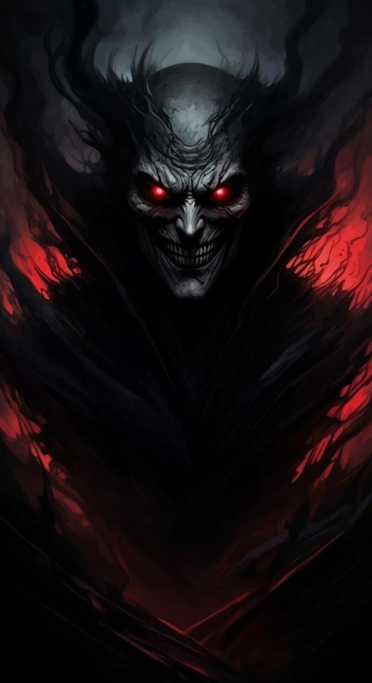 Foreboding Figure with Red Eyes in Beksiński Style
