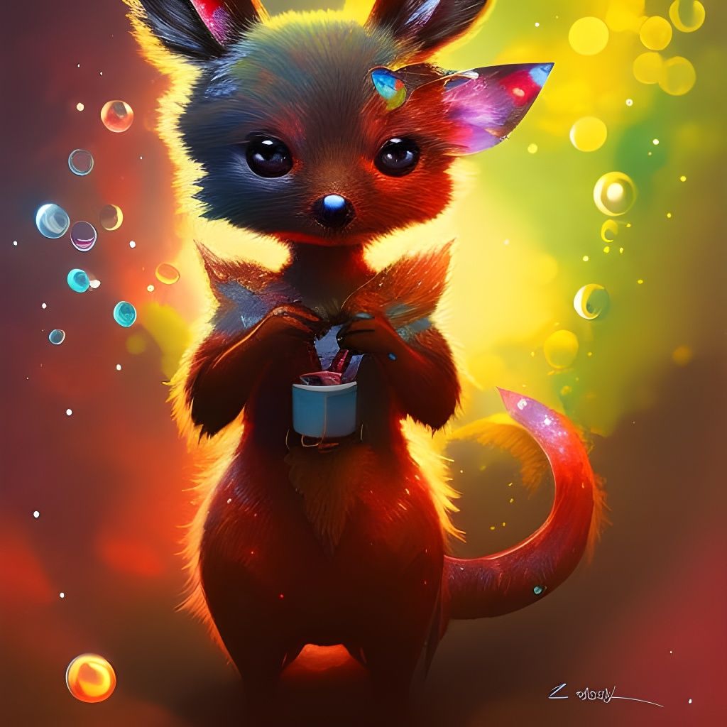 Chibi Kangaroo with Luminous Sparkles: Digital Illustration
