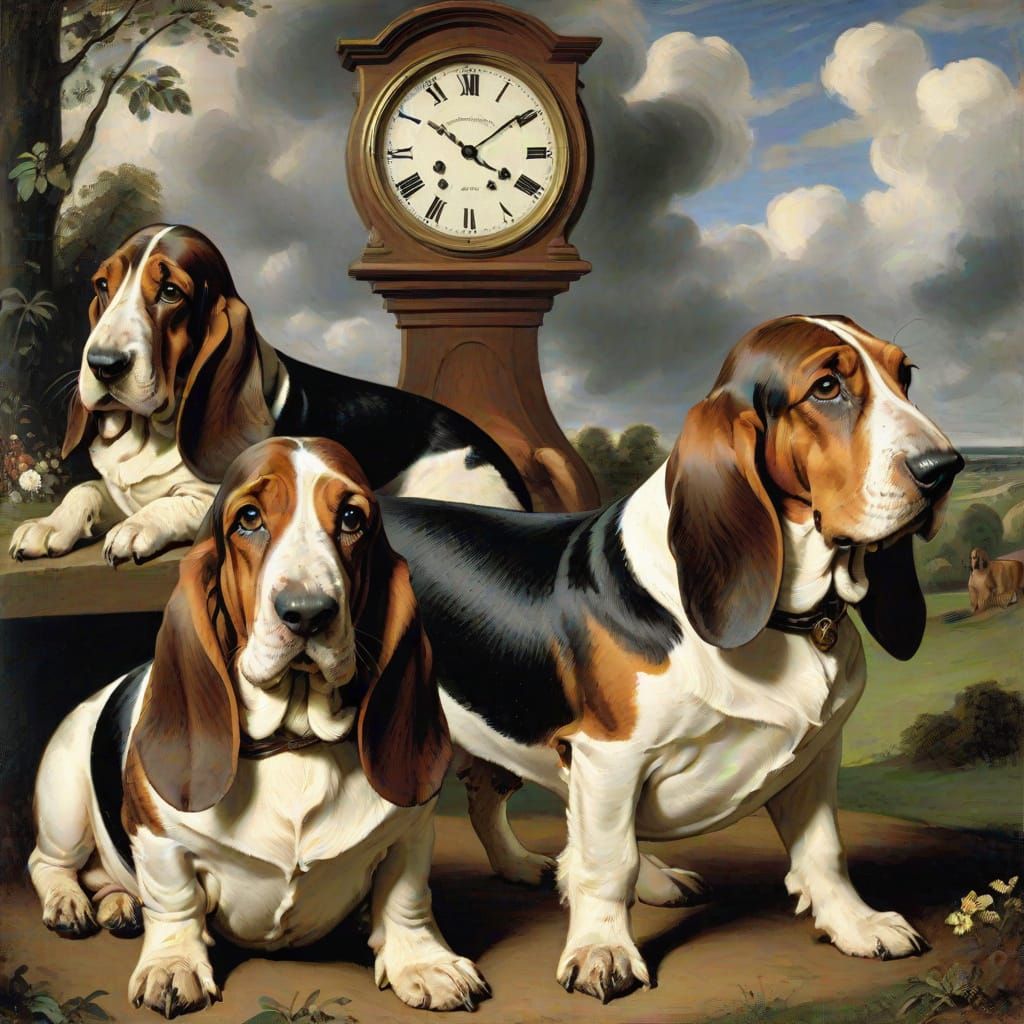 Basset Hounds in Constable and Gauguin Styles