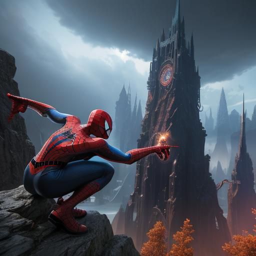 Epic Spider-Man Battle in Detailed Matte Painting